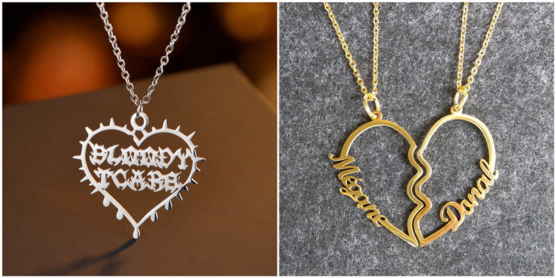 custom two name necklace with heart suppliers, personalized heart nameplate necklace vendors